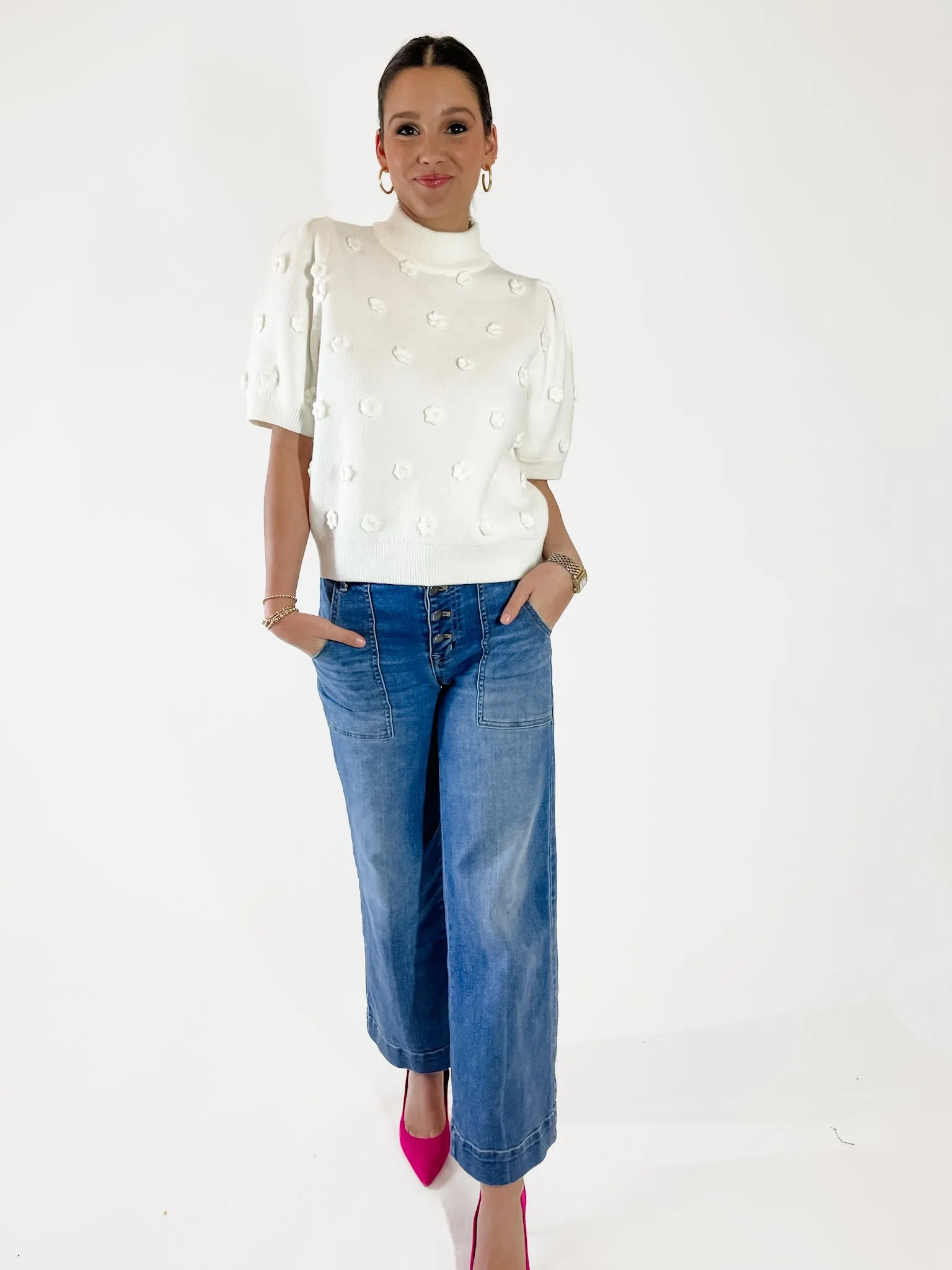Flower Pom Pom Sweater