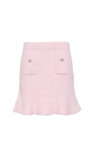 Fluffy rib-knit mini skirt in pink