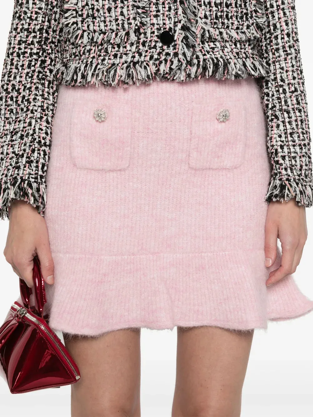 Fluffy rib-knit mini skirt in pink