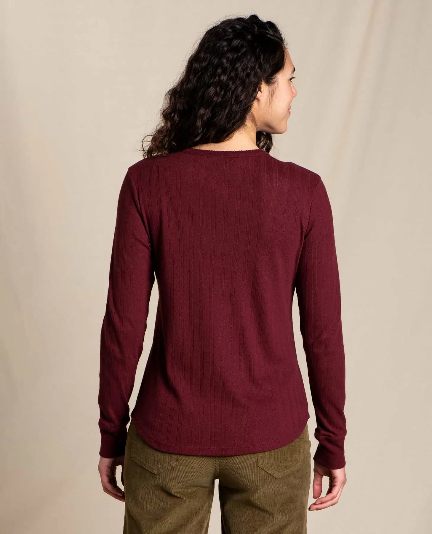 Foothill Pointelle Long Sleeve Crew - Port - SALE