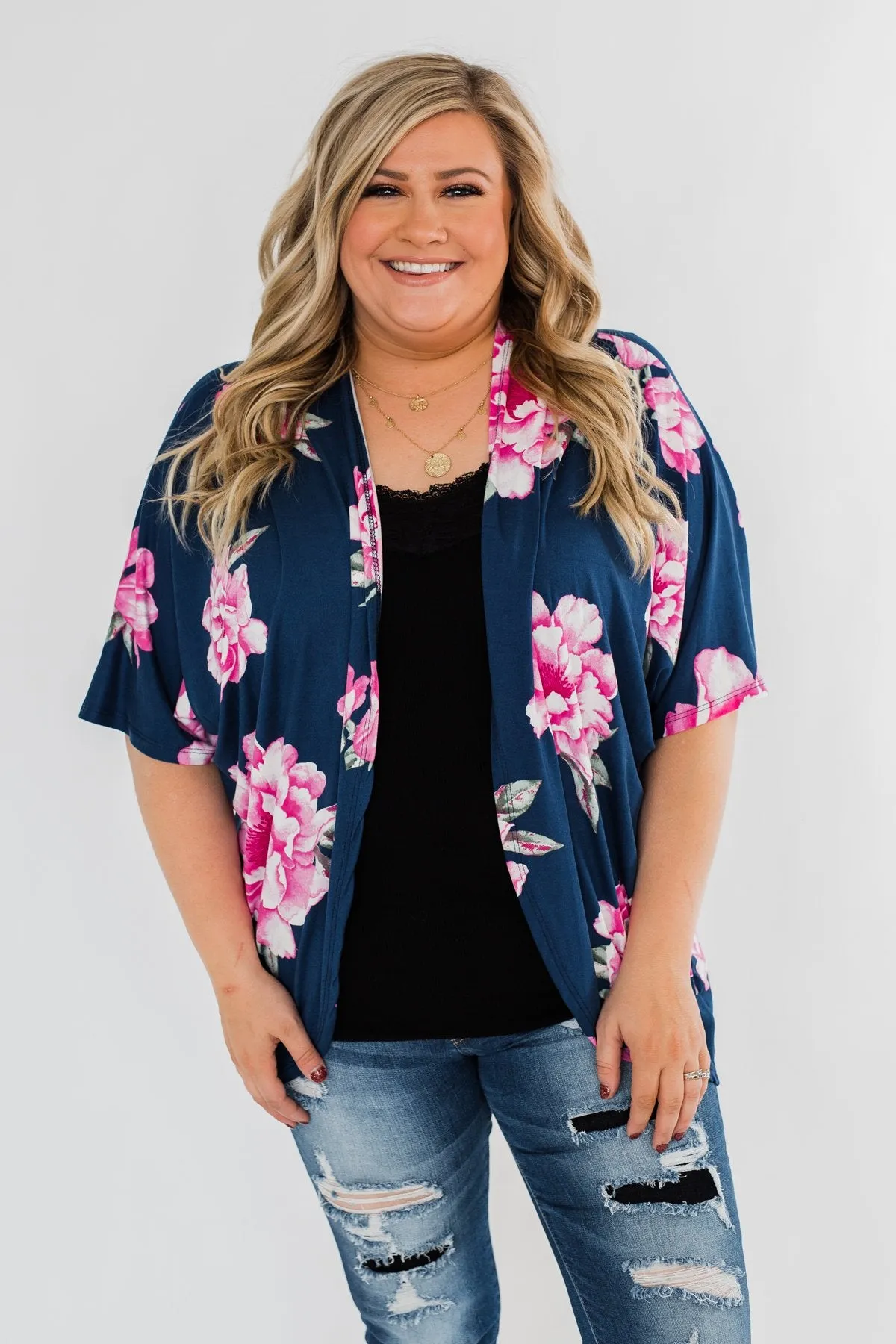 Forever With You Floral Kimono- Navy
