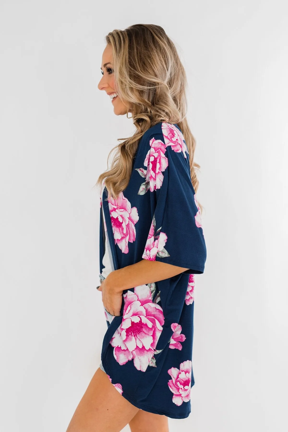 Forever With You Floral Kimono- Navy