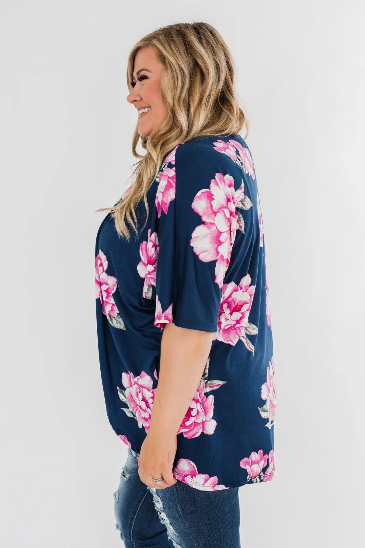 Forever With You Floral Kimono- Navy