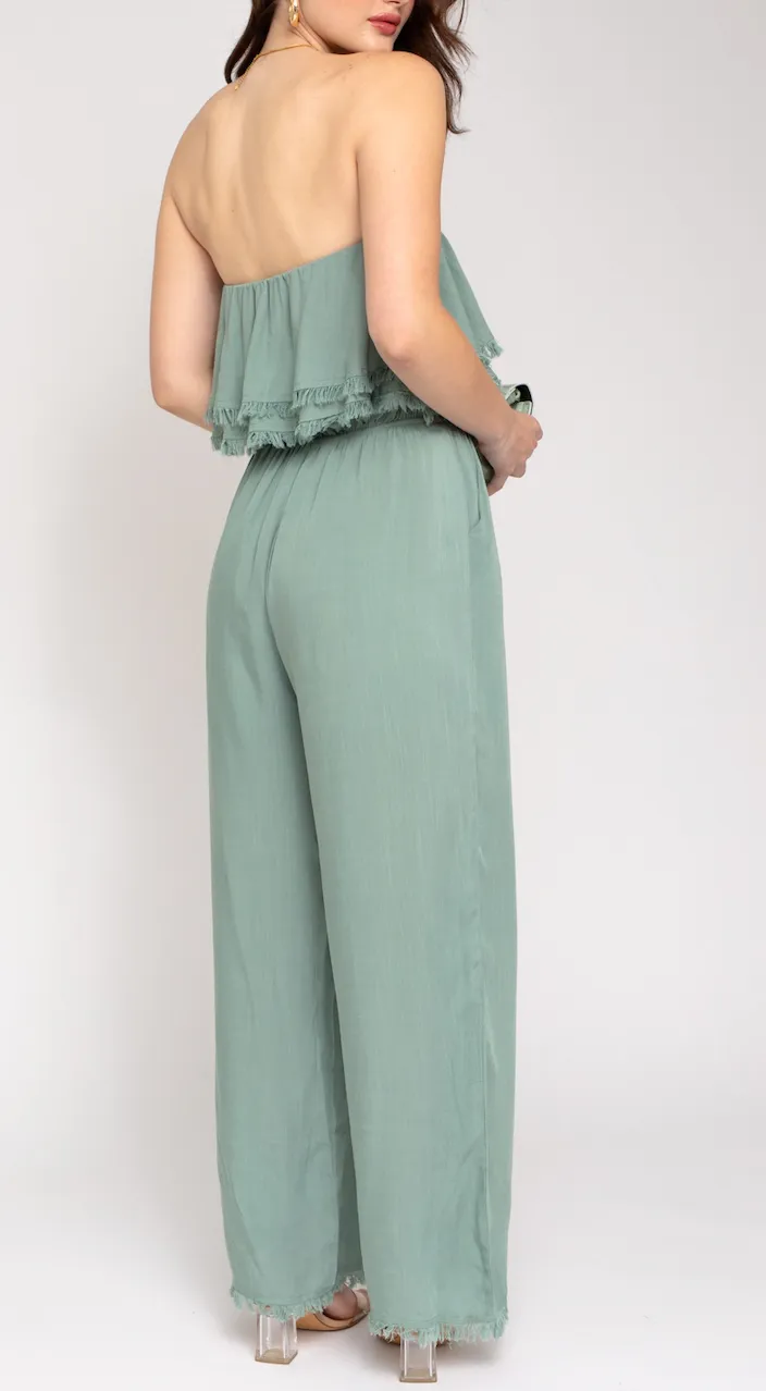Frayed Hem Tube Top Jumpsuit