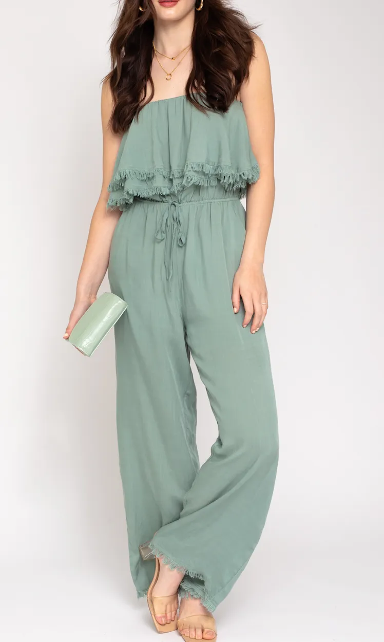Frayed Hem Tube Top Jumpsuit