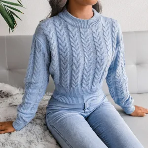 Fuse Cable Knit Cropped Long Sleeve Sweater
