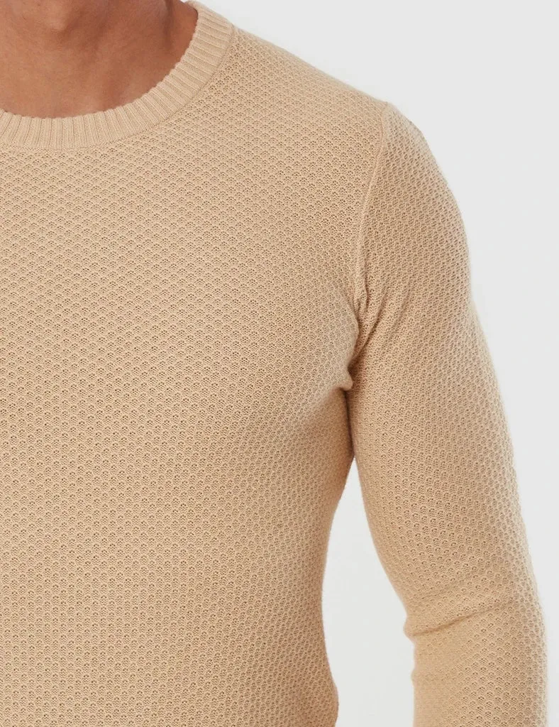 GANT RUGGER Men's Warm Almond Solid Textured Crew 84232 Size M $145 NWT