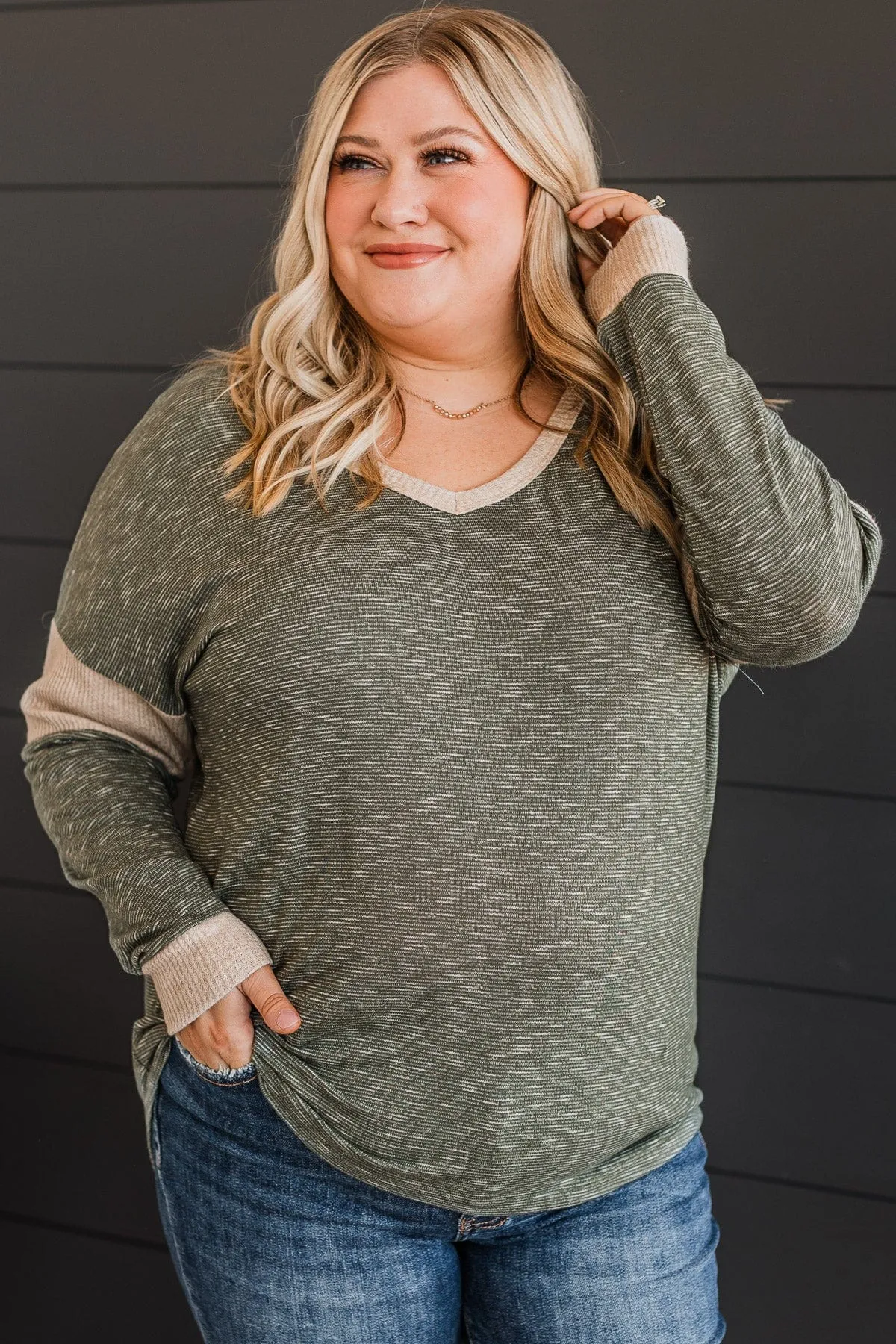 Gaze My Way Knit Top- Olive & Light Taupe