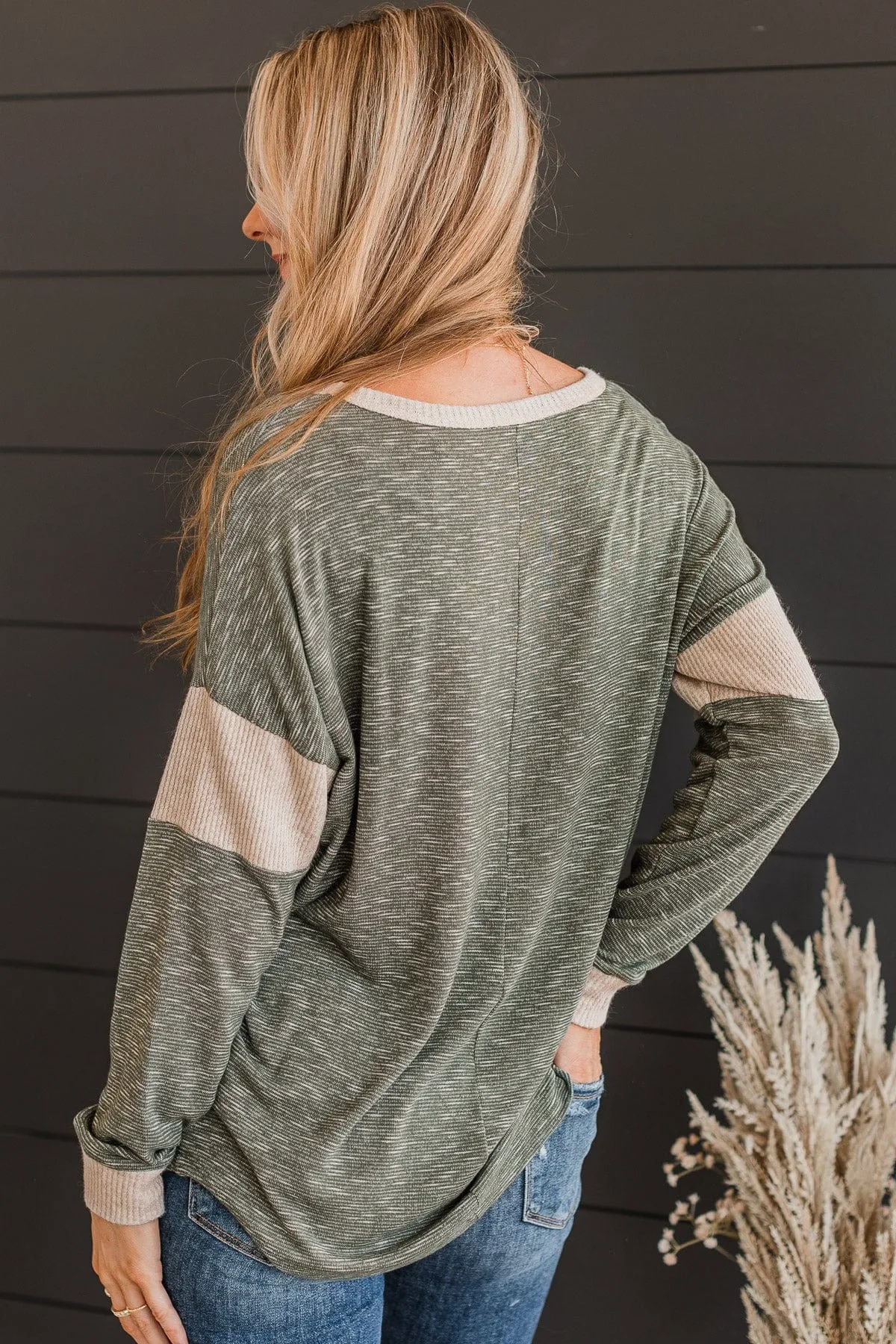 Gaze My Way Knit Top- Olive & Light Taupe