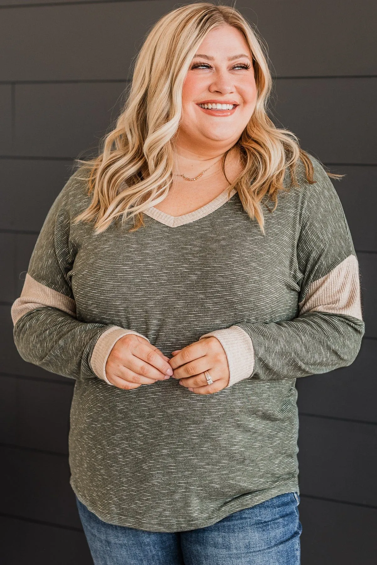 Gaze My Way Knit Top- Olive & Light Taupe
