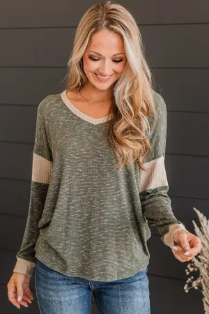 Gaze My Way Knit Top- Olive & Light Taupe
