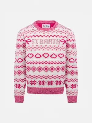 Girl fair-isle crewneck sweater Princess with St. Barth rhinestones logo