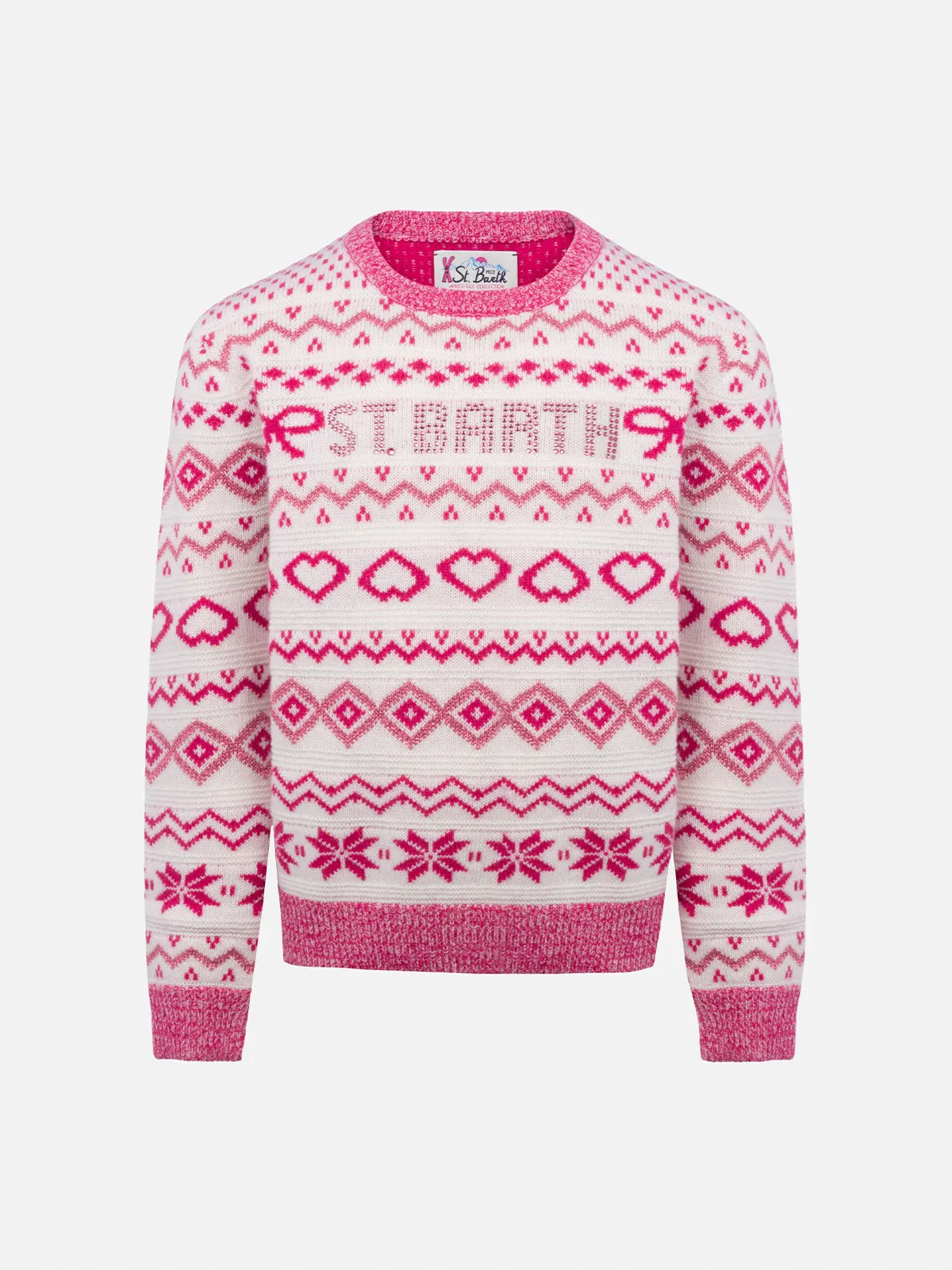 Girl fair-isle crewneck sweater Princess with St. Barth rhinestones logo