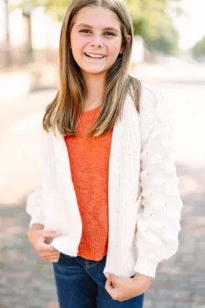 Girls: Make Your Day Ivory White Pompom Cardigan