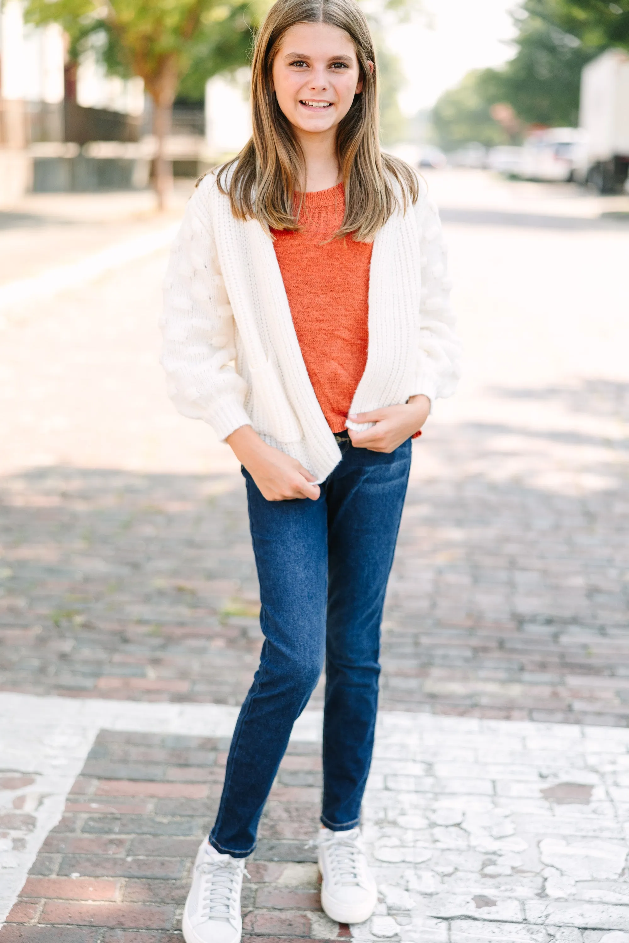 Girls: Make Your Day Ivory White Pompom Cardigan