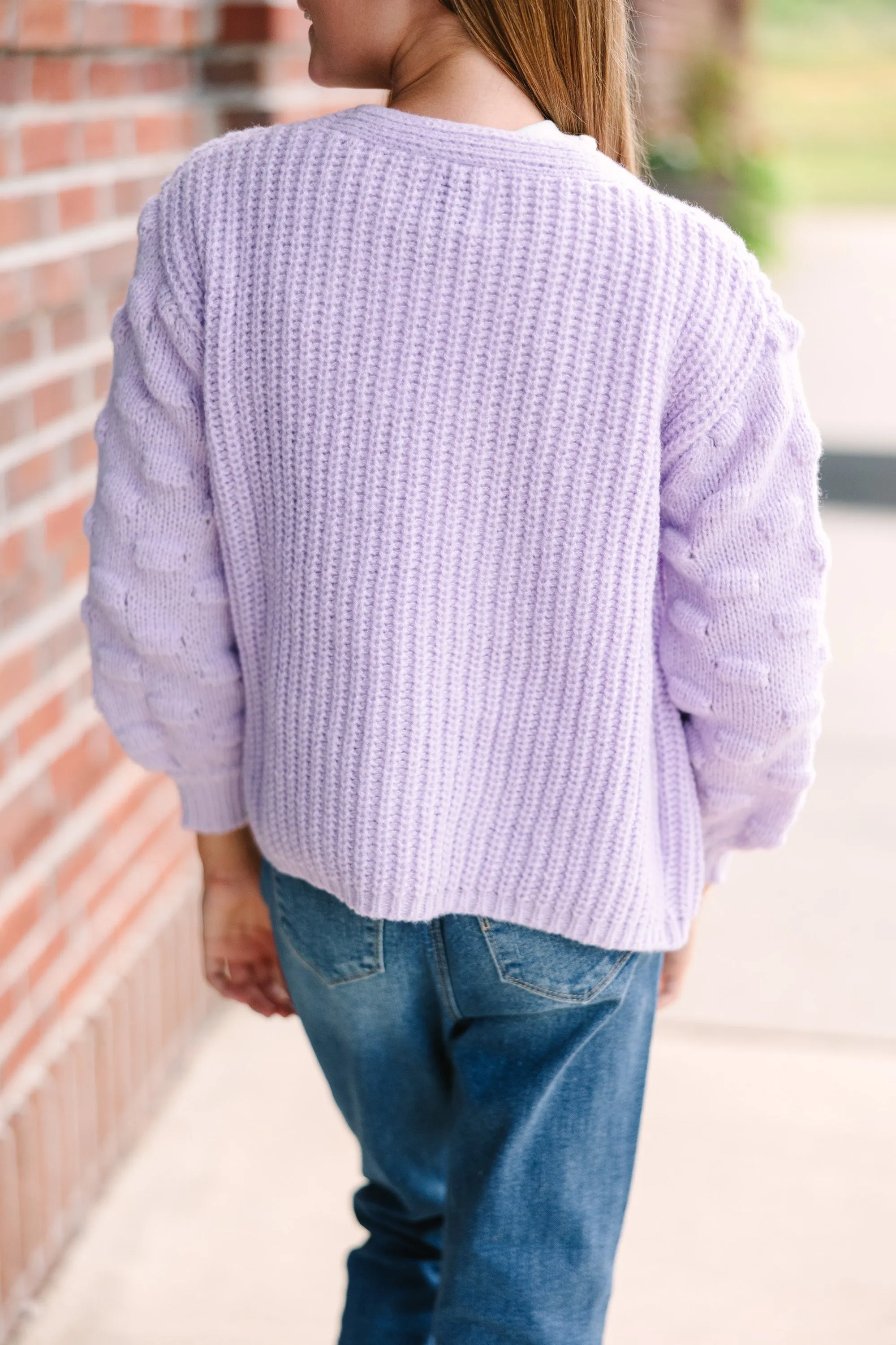 Girls: Make Your Day Lavender Purple Pompom Cardigan