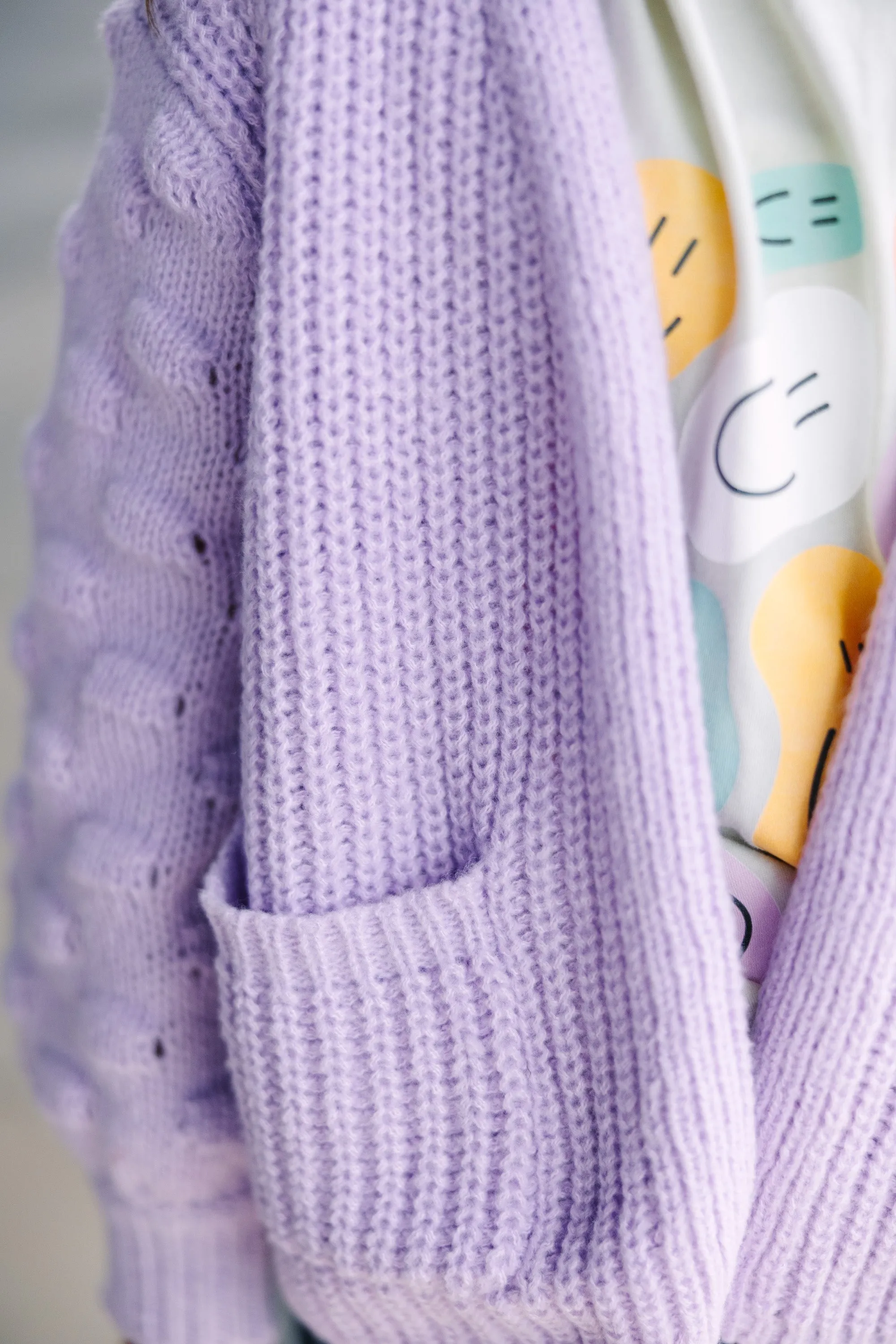 Girls: Make Your Day Lavender Purple Pompom Cardigan