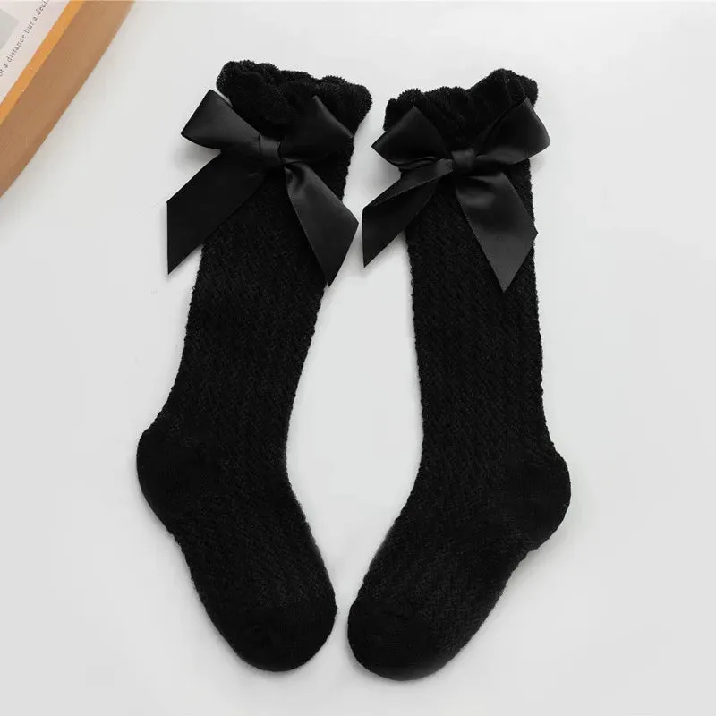 Girls vintage Style Bow Knee High Fishnet Socks