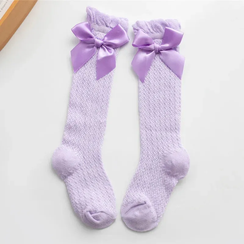 Girls vintage Style Bow Knee High Fishnet Socks