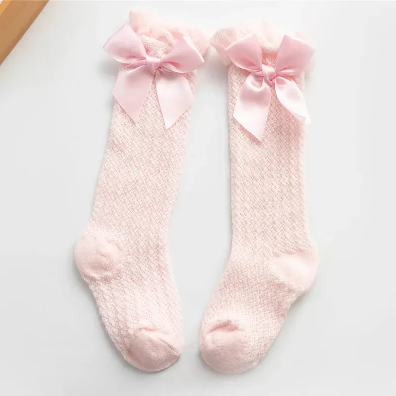 Girls vintage Style Bow Knee High Fishnet Socks