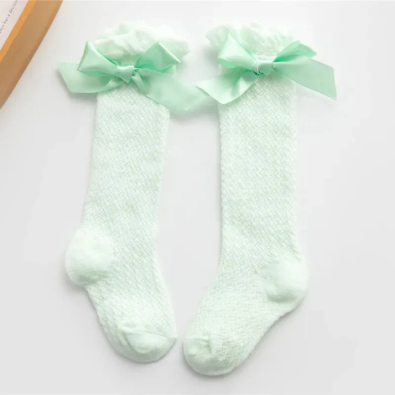 Girls vintage Style Bow Knee High Fishnet Socks