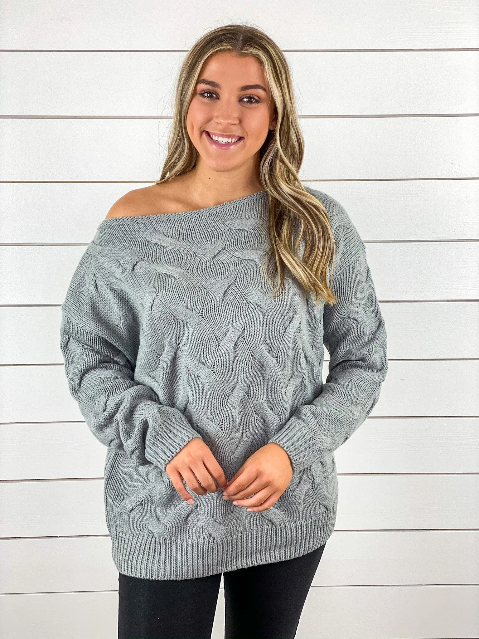 Gray Slouchy Textured Sweater - Restocked!!