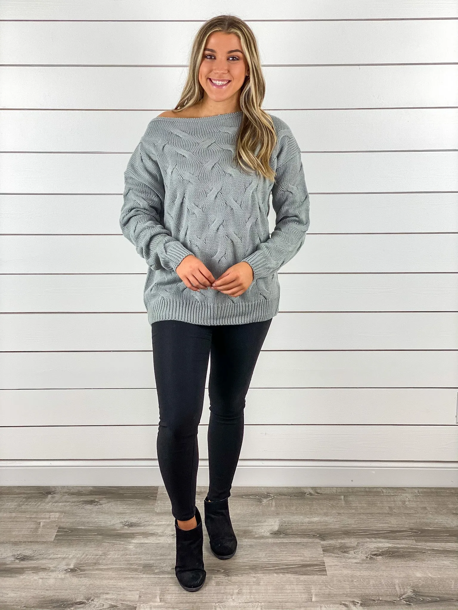 Gray Slouchy Textured Sweater - Restocked!!