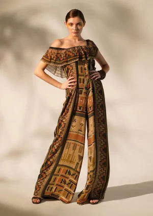 Green aztec print jumpsuit
