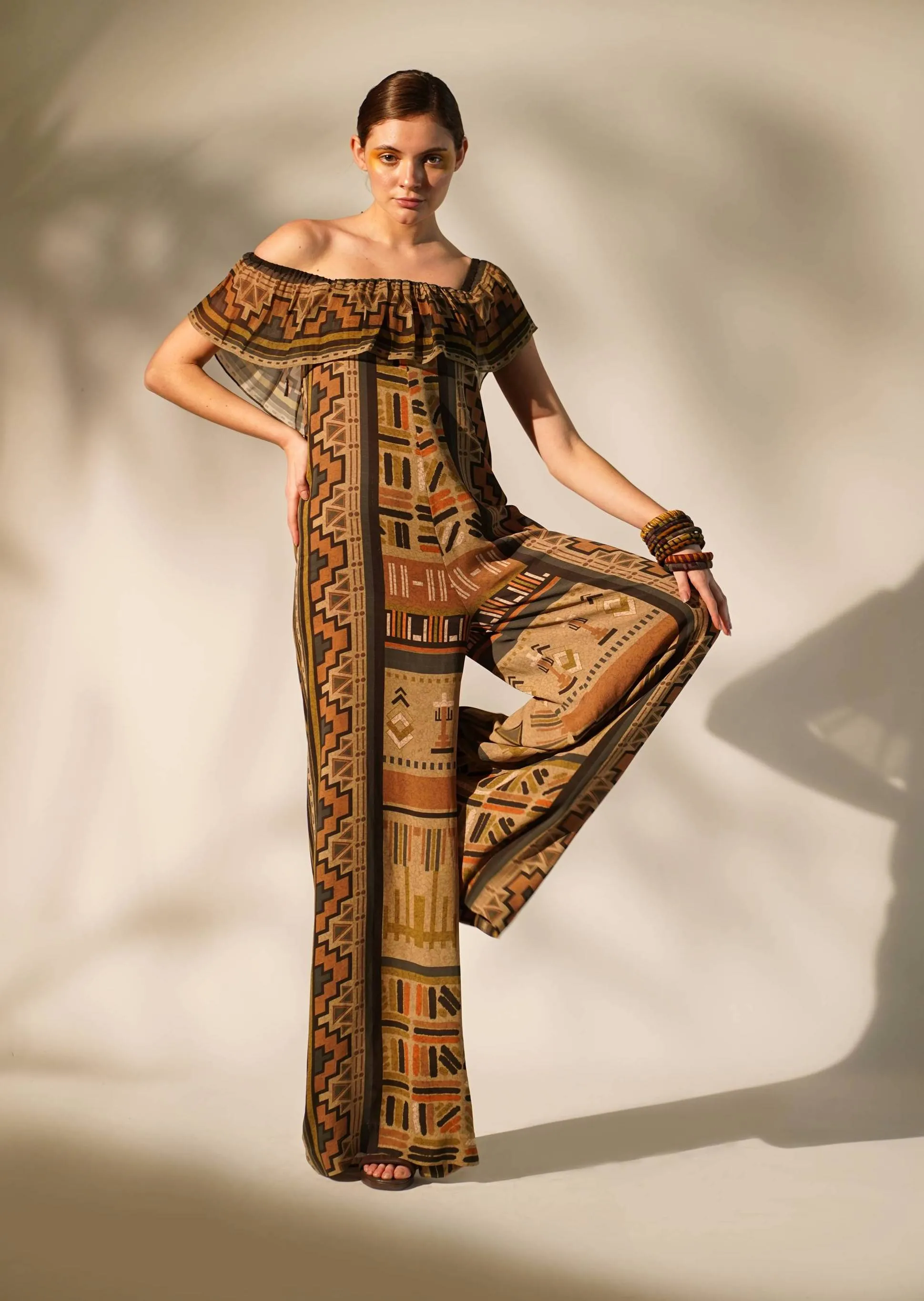 Green aztec print jumpsuit