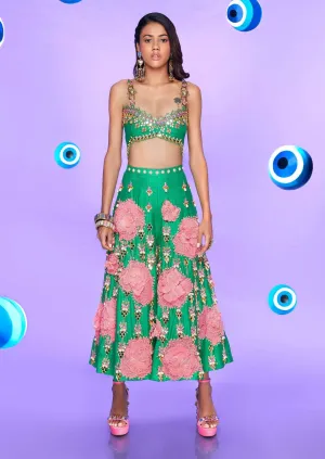Green Embellished Half Jumpsuit
