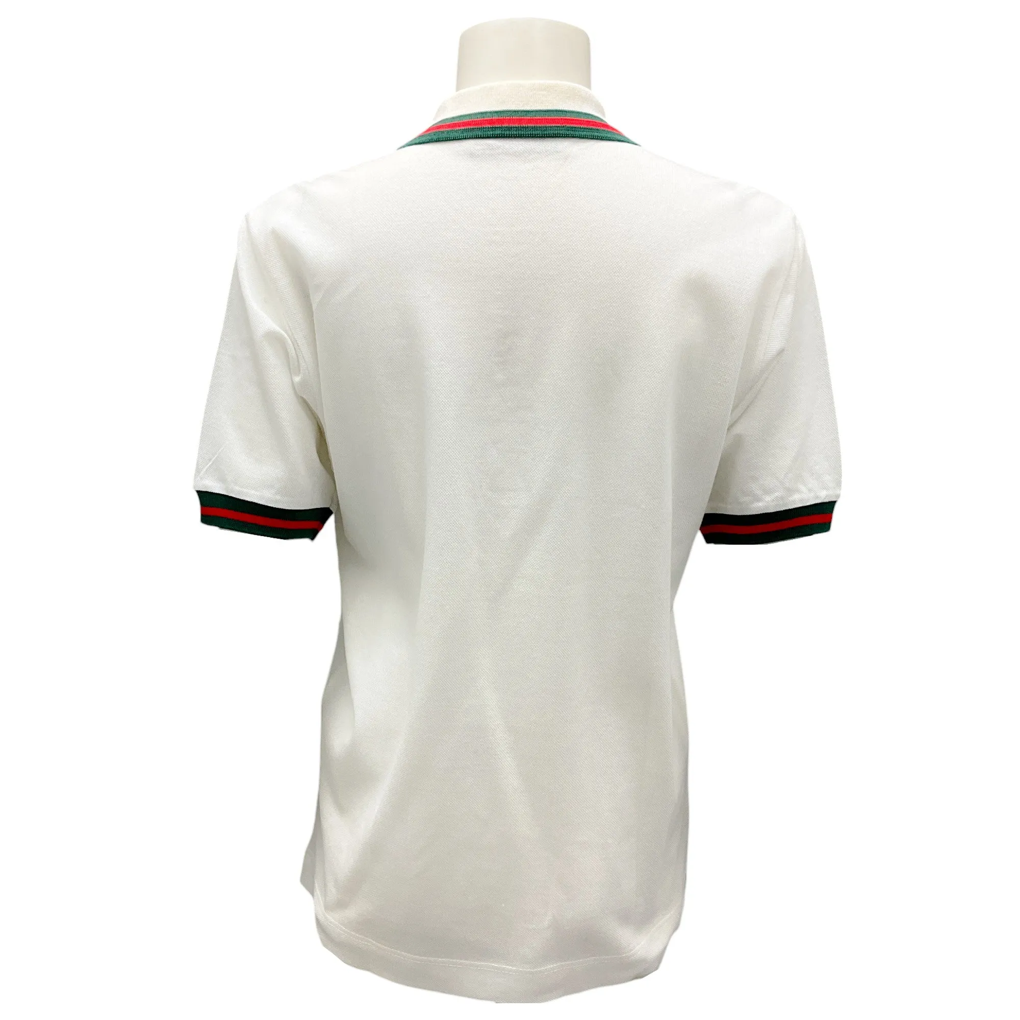 Gucci Vintage White / Red / Green GG Embroidered Cotton Pique Polo