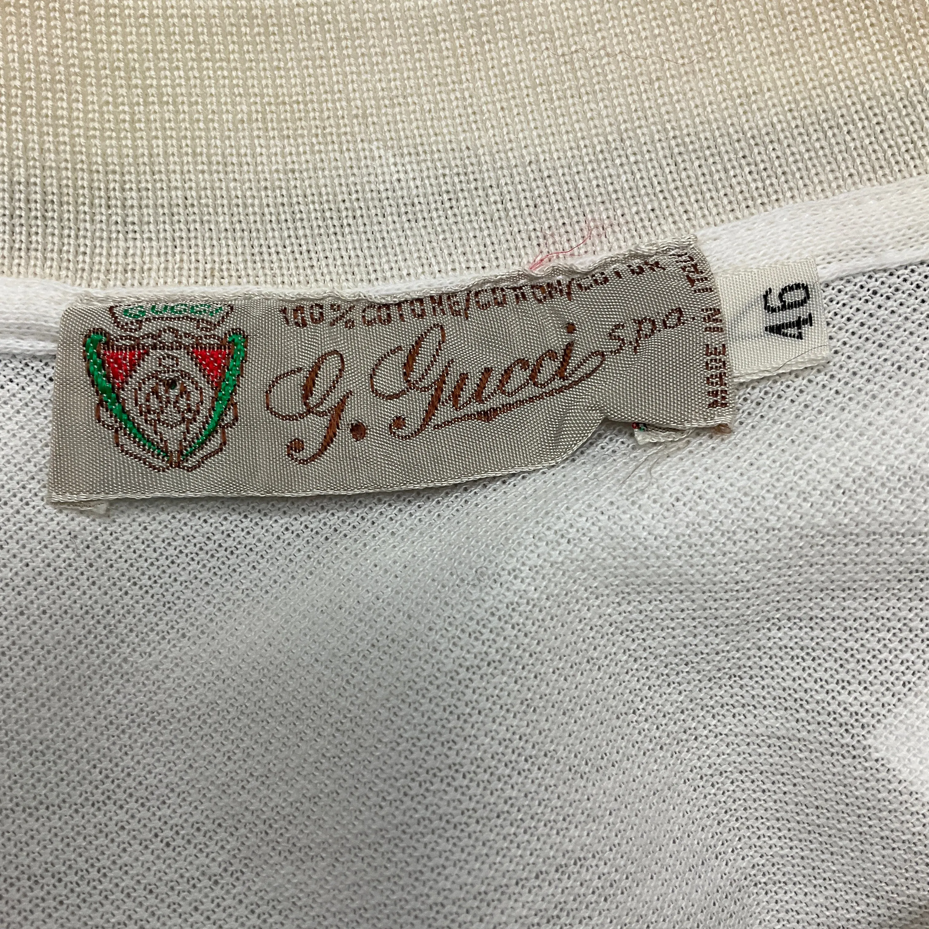 Gucci Vintage White / Red / Green GG Embroidered Cotton Pique Polo