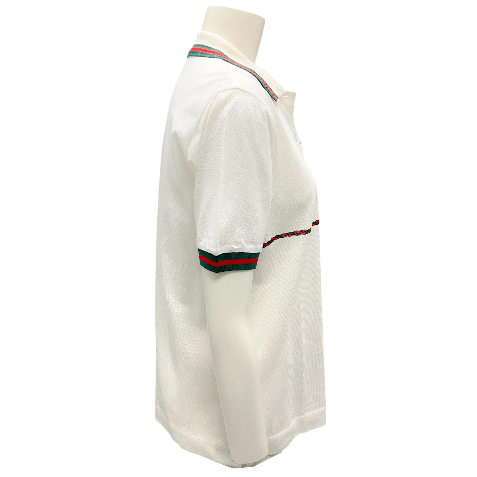 Gucci Vintage White / Red / Green GG Embroidered Cotton Pique Polo