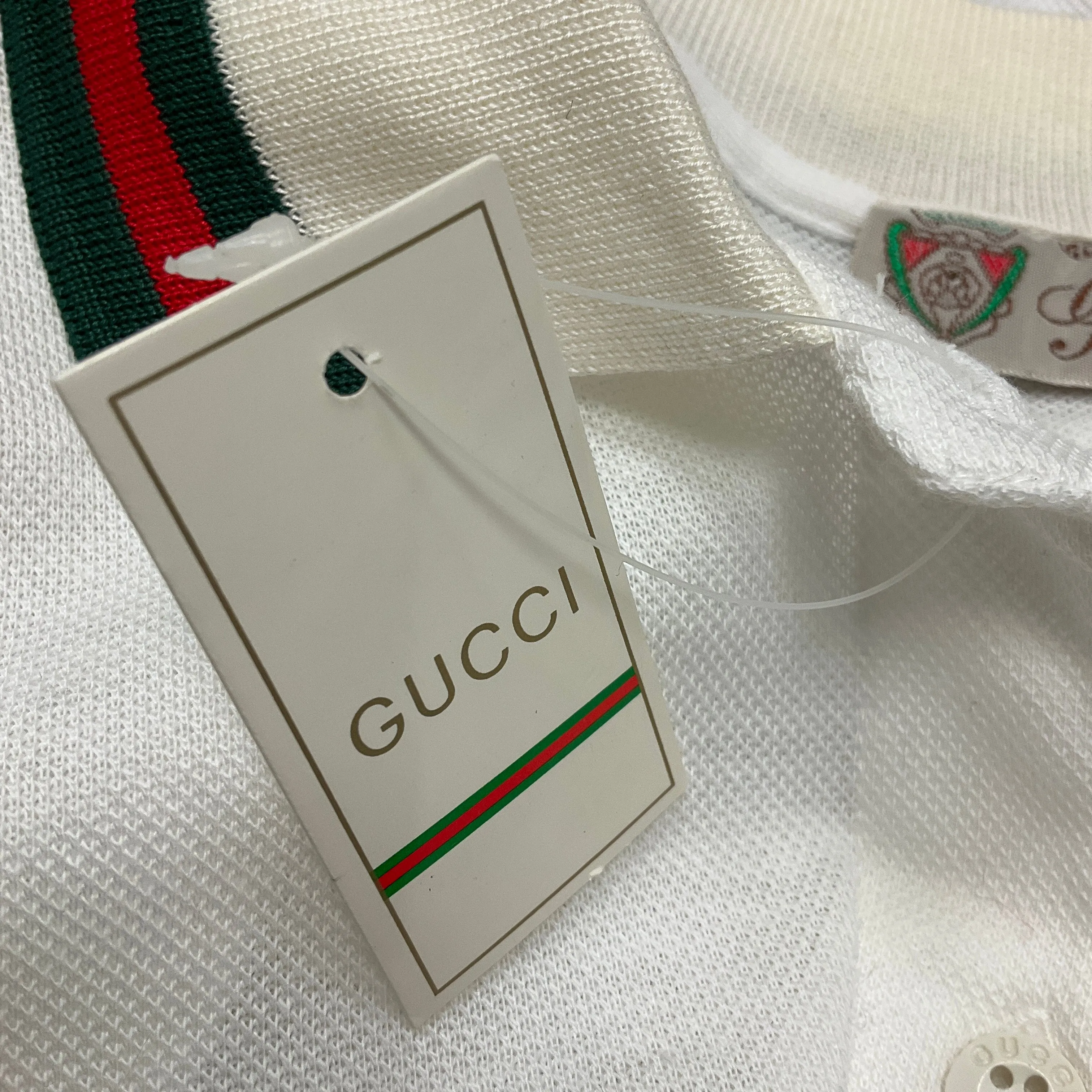 Gucci Vintage White / Red / Green GG Embroidered Cotton Pique Polo