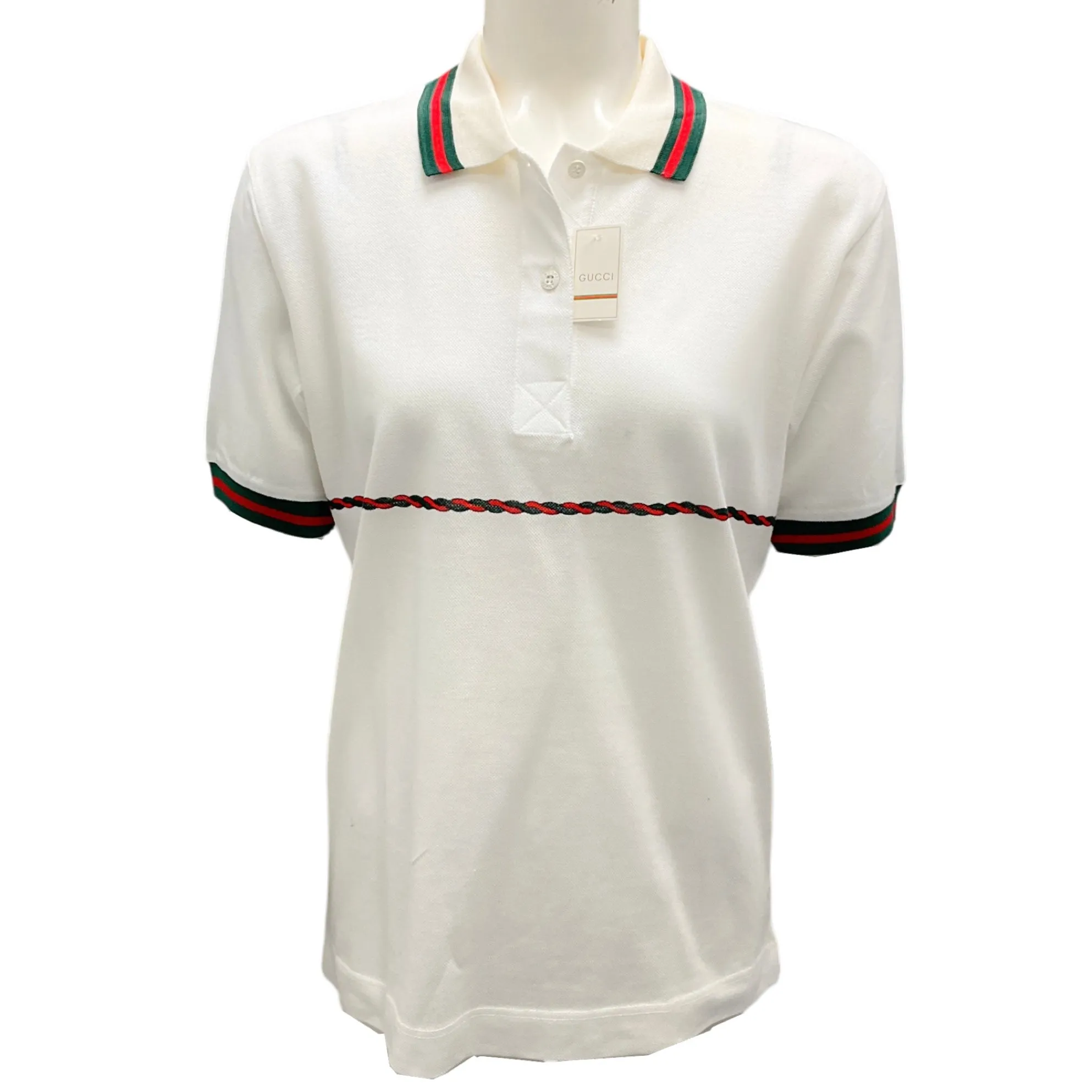 Gucci Vintage White / Red / Green GG Embroidered Cotton Pique Polo