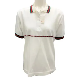 Gucci Vintage White / Red / Green GG Embroidered Cotton Pique Polo