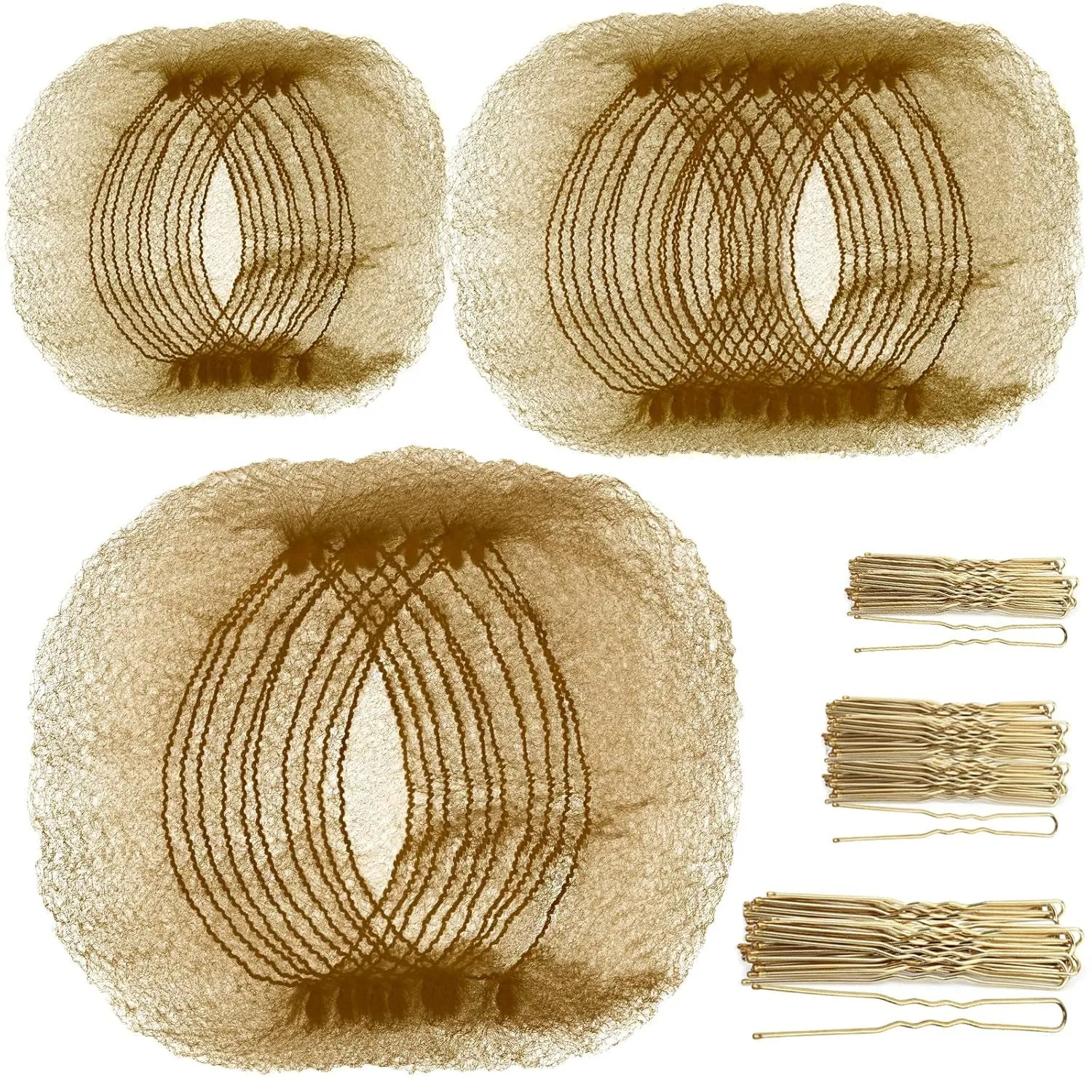 Hair Accessories Hair Net Set, Includes 40Pcs Invisible Hair Nets for Ballet Recital & 80Pcs Bobby Pins for Bun Maker, Brown, 3 Size