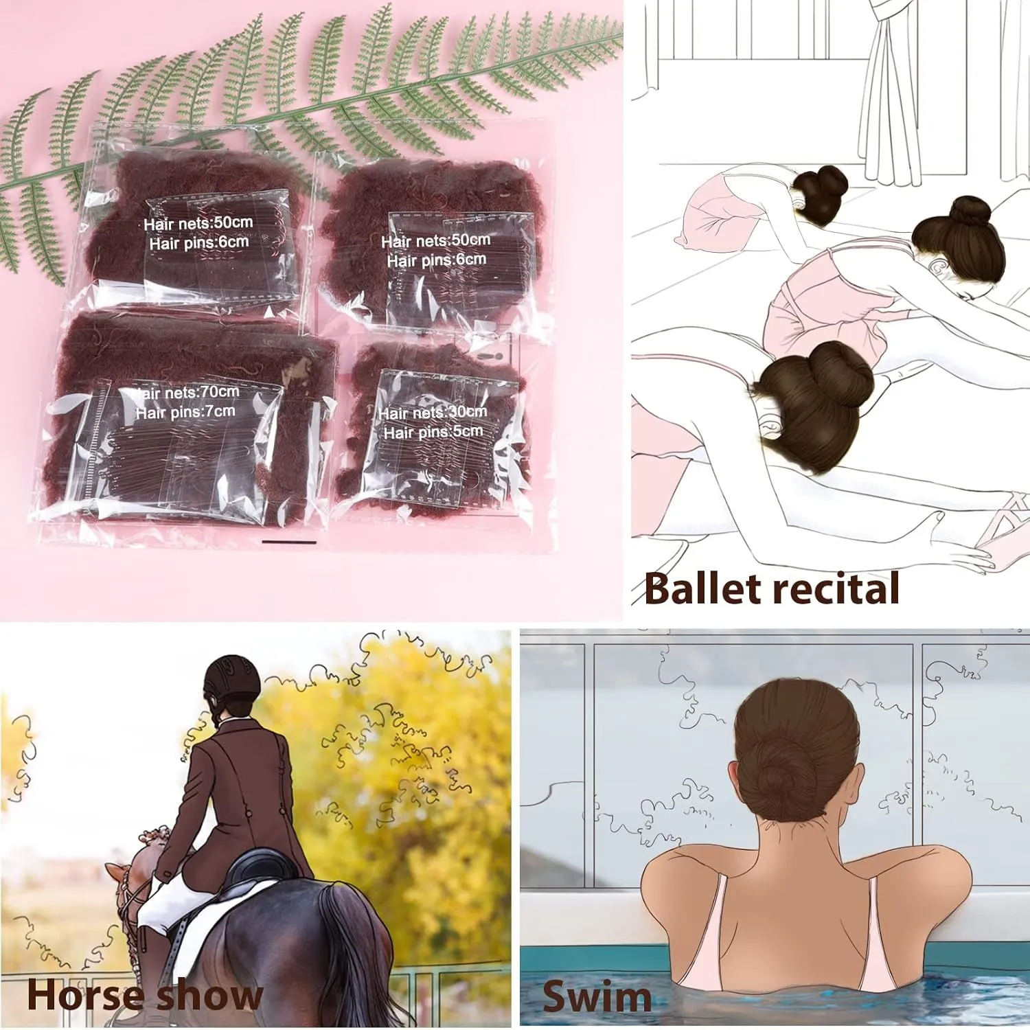 Hair Accessories Hair Net Set, Includes 40Pcs Invisible Hair Nets for Ballet Recital & 80Pcs Bobby Pins for Bun Maker, Brown, 3 Size