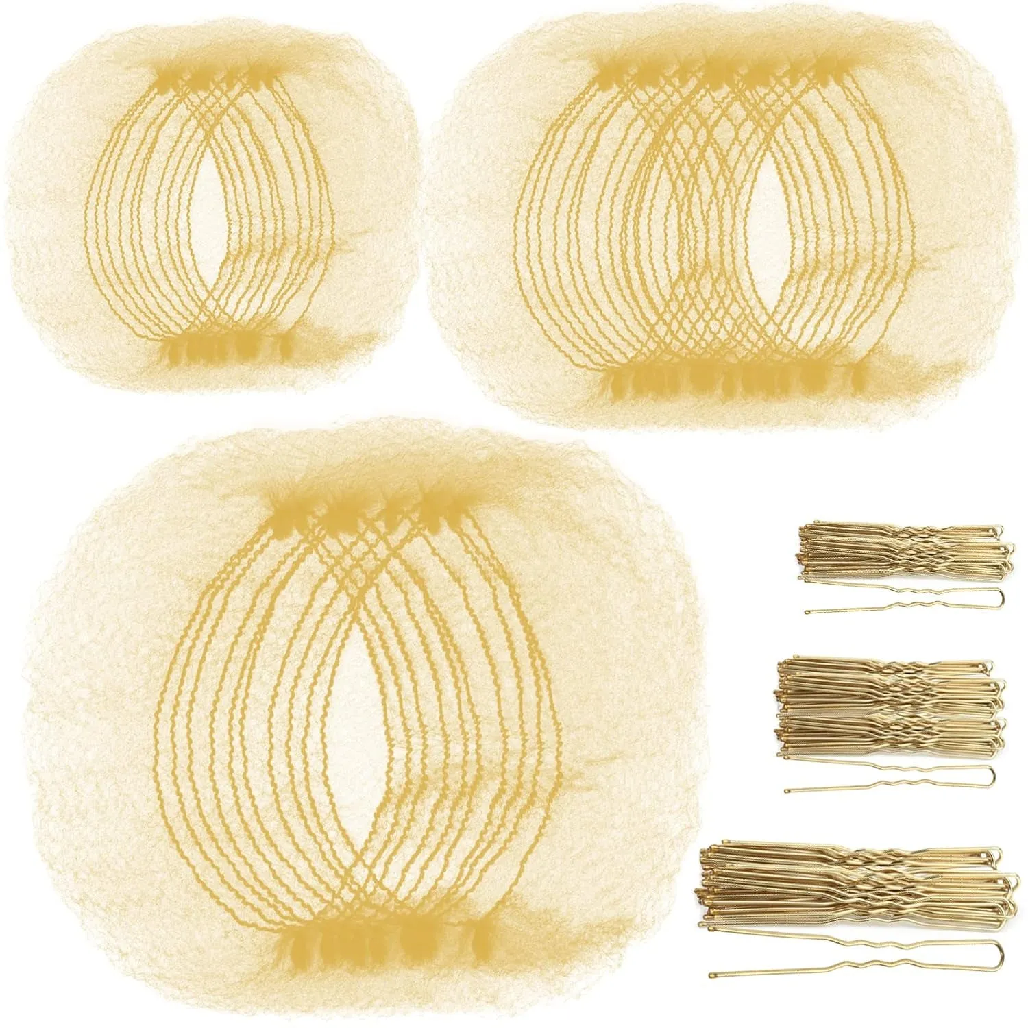 Hair Accessories Hair Net Set, Includes 40Pcs Invisible Hair Nets for Ballet Recital & 80Pcs Bobby Pins for Bun Maker, Brown, 3 Size