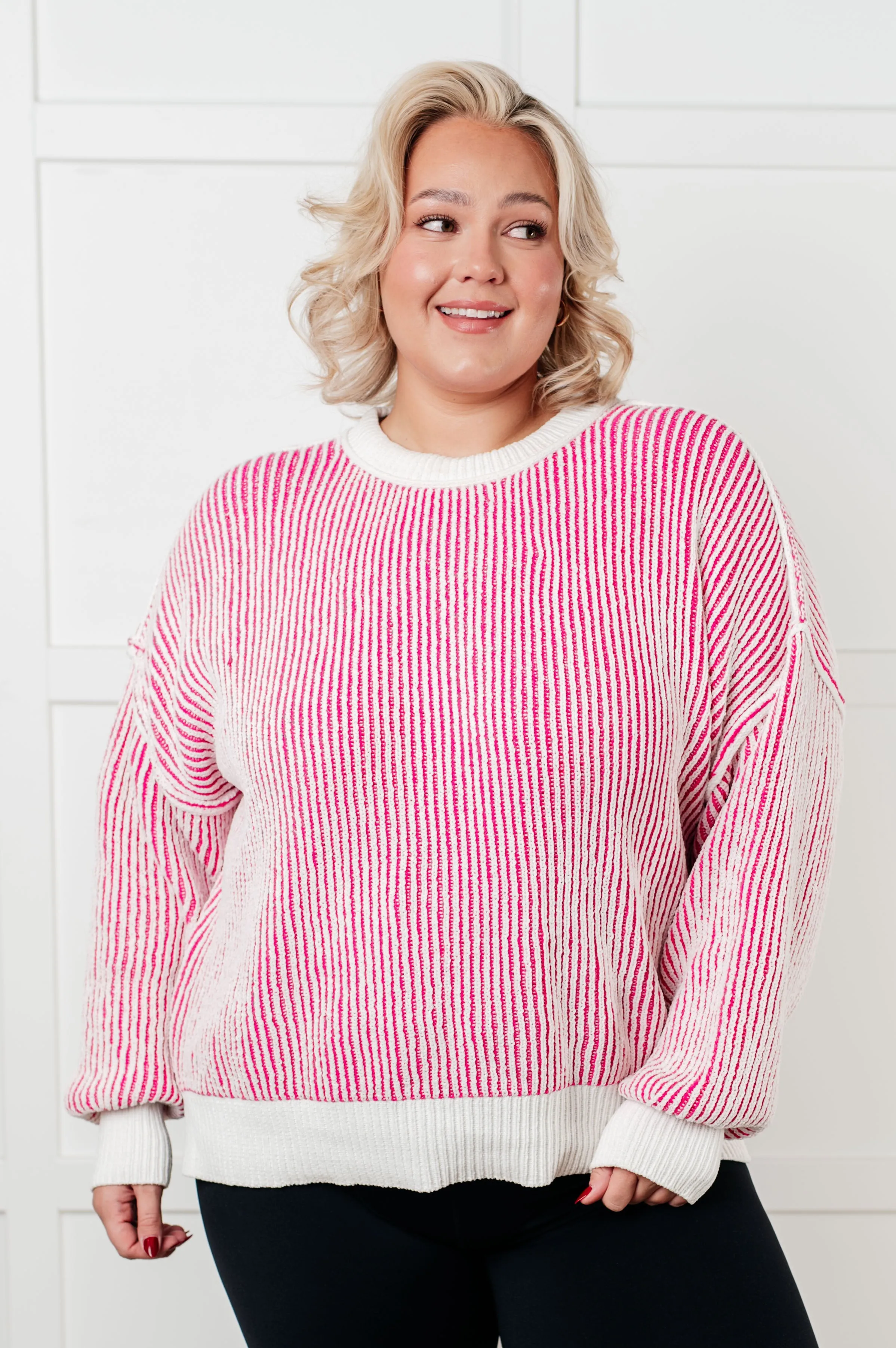 Hazel Blues® |  Least High Maintenance Contrast Trim Sweater in Pink