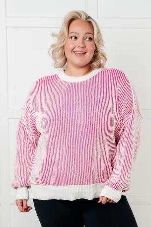 Hazel Blues® |  Least High Maintenance Contrast Trim Sweater in Pink