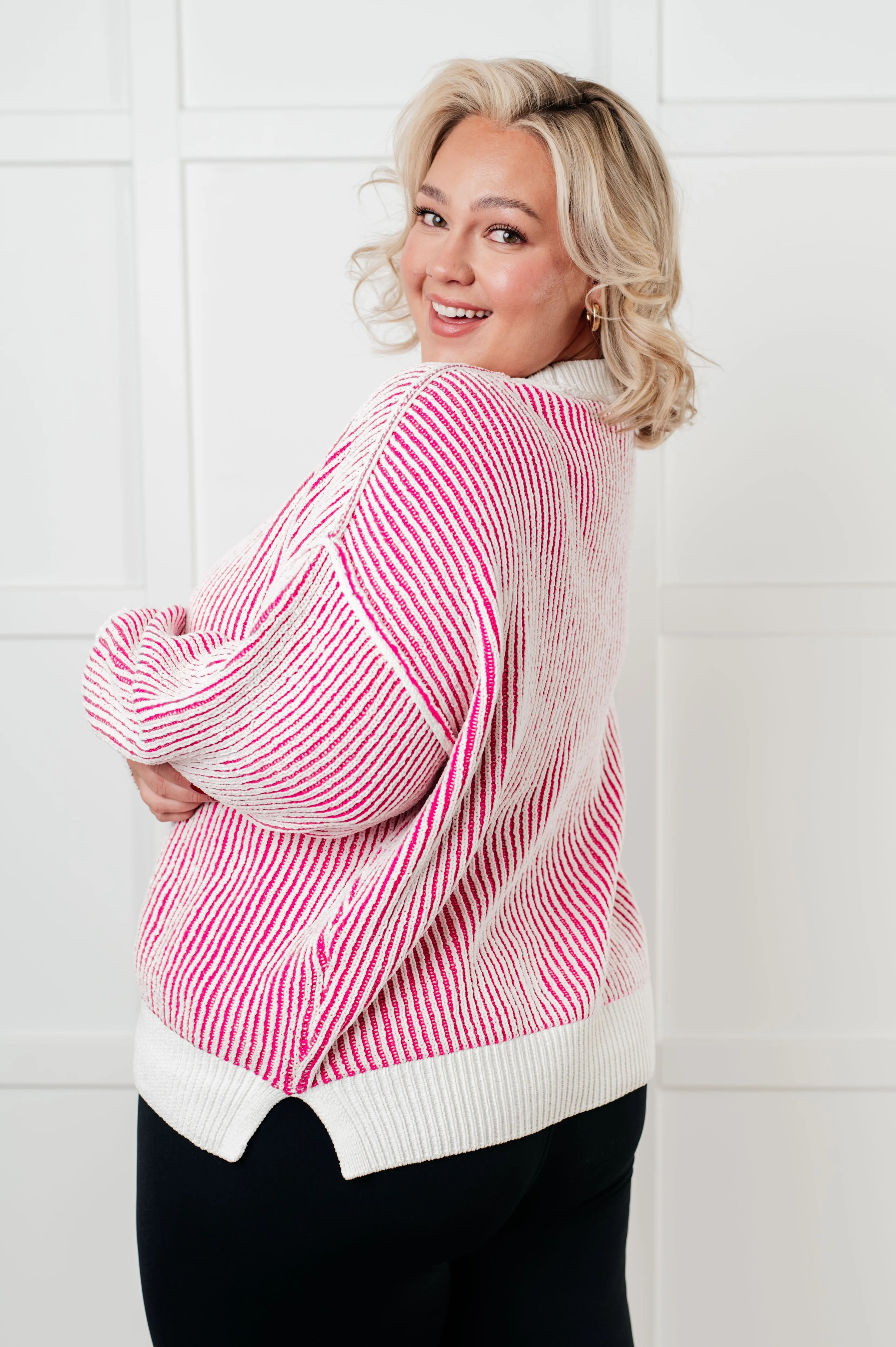 Hazel Blues® |  Least High Maintenance Contrast Trim Sweater in Pink
