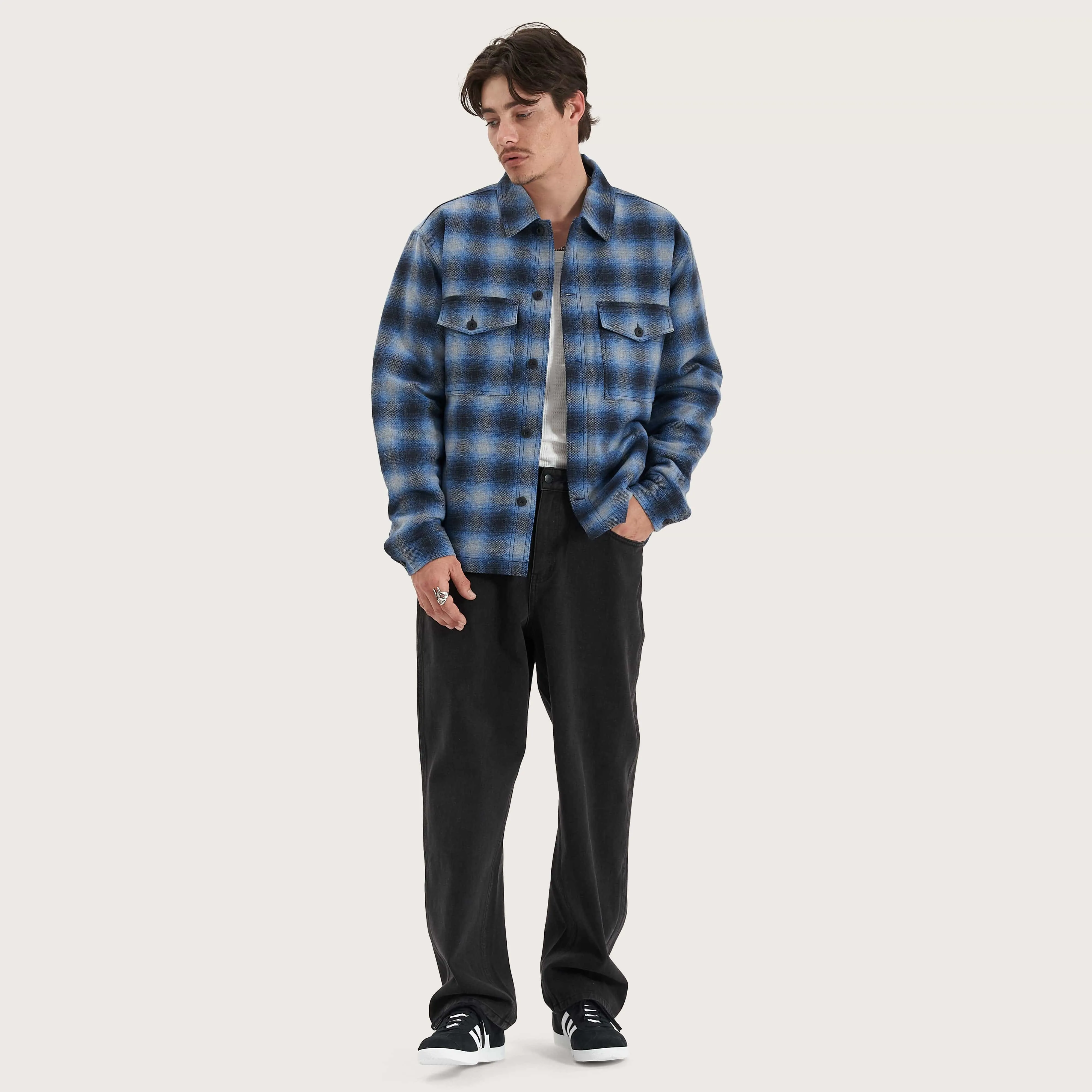 Highland Relaxed Overshirt Black/Blue Check