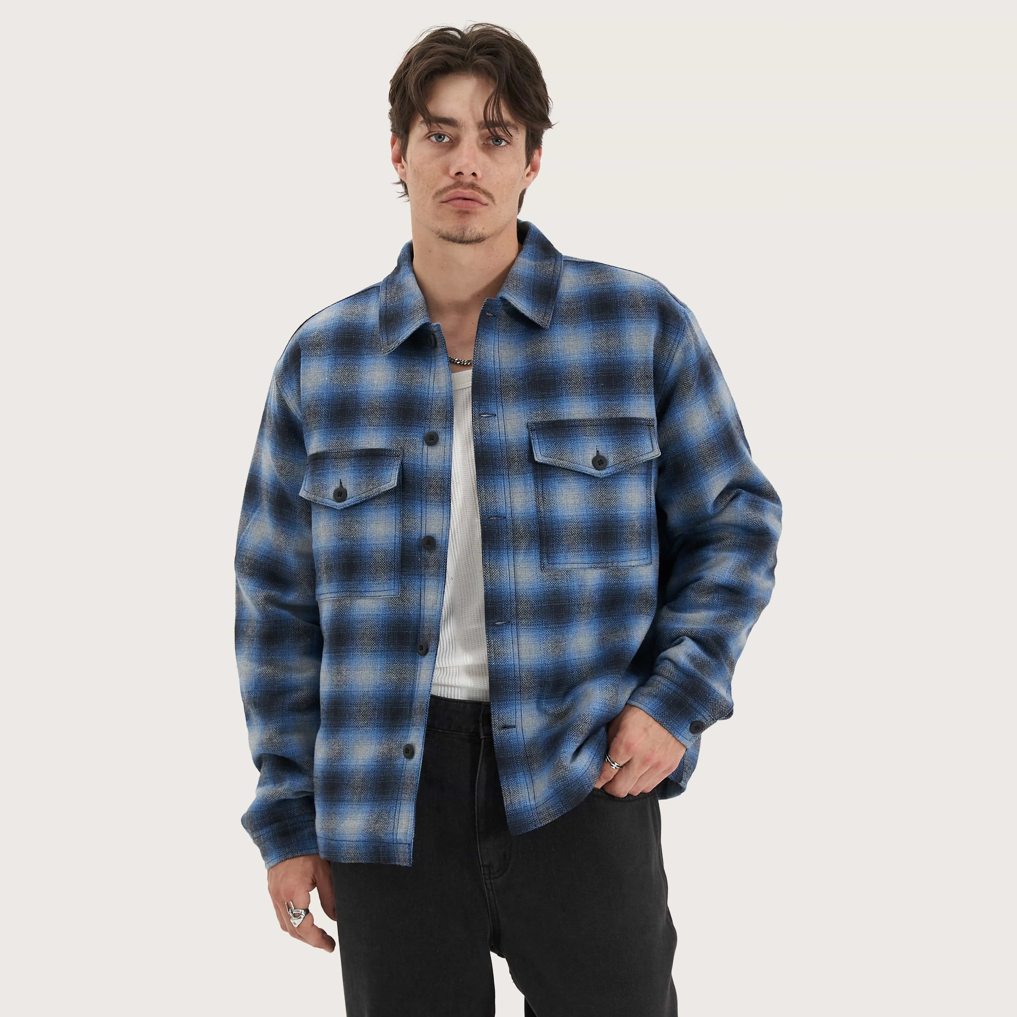 Highland Relaxed Overshirt Black/Blue Check