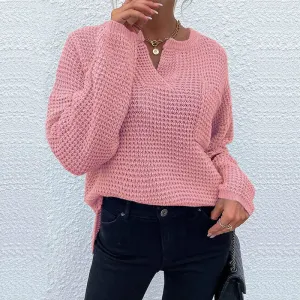 Horizon Waffle Knit V-Neck Long Sleeve Sweater