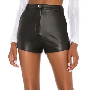 h:ours Alvina Shorts in Black Faux Leather Zip Fly Mini Size Large