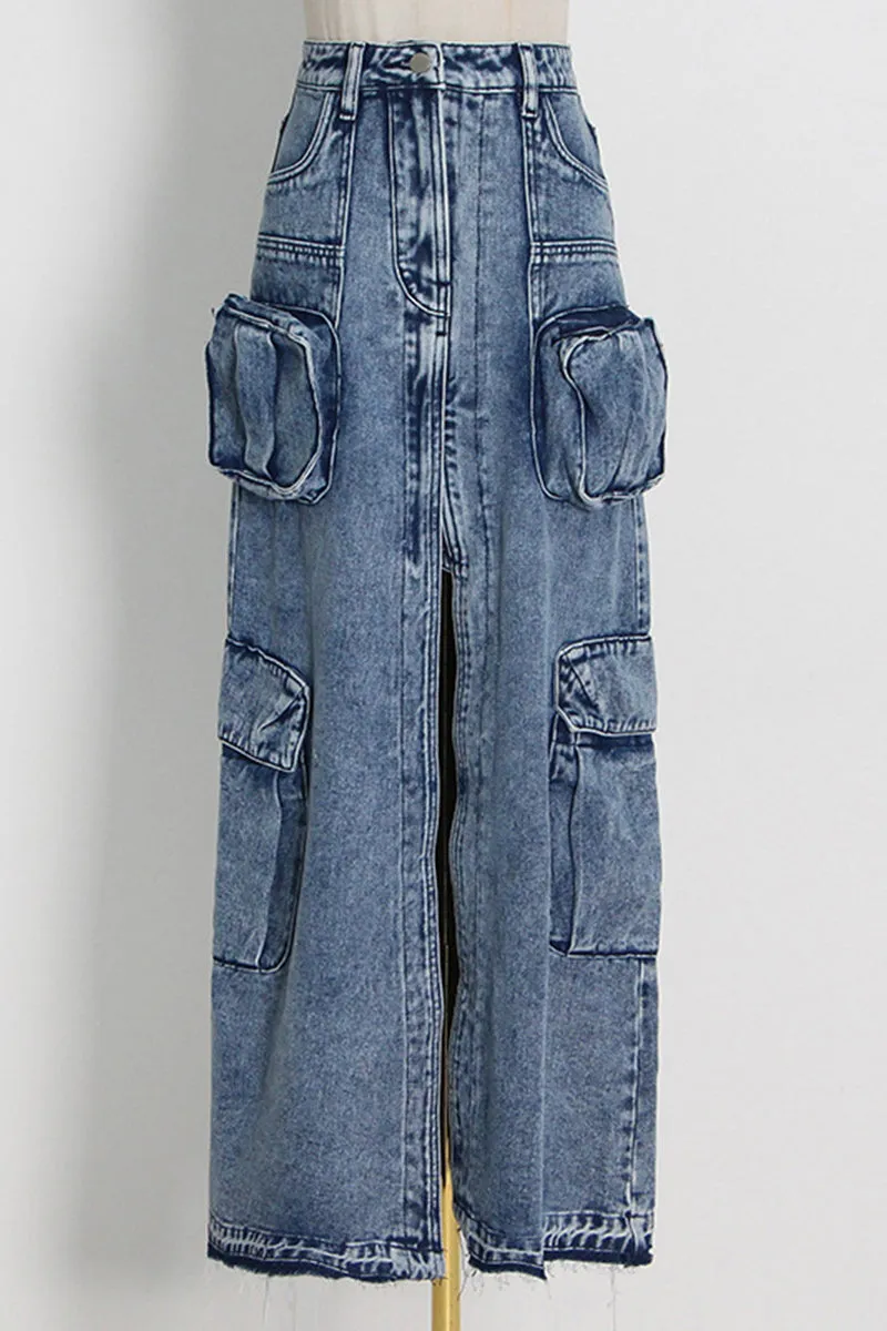 HQS1420 Urban Utility Denim Maxi Skirt