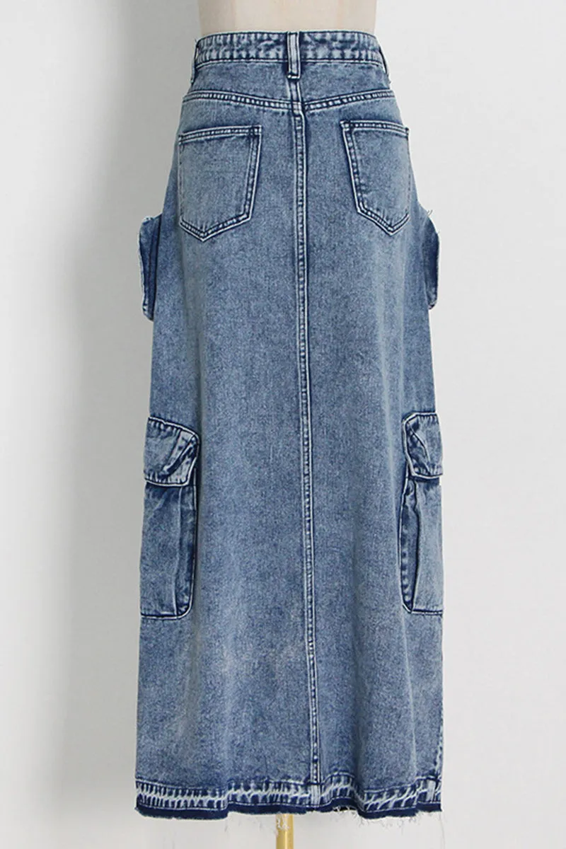 HQS1420 Urban Utility Denim Maxi Skirt