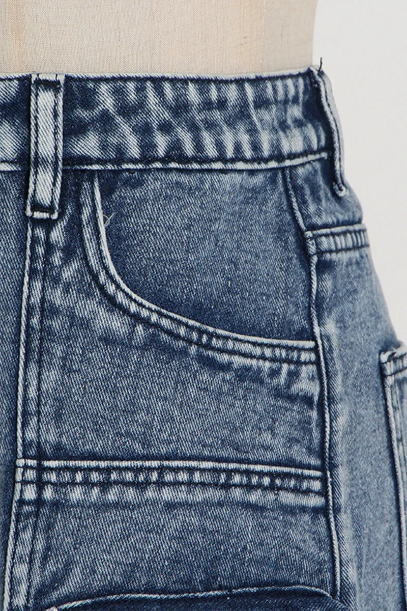 HQS1420 Urban Utility Denim Maxi Skirt