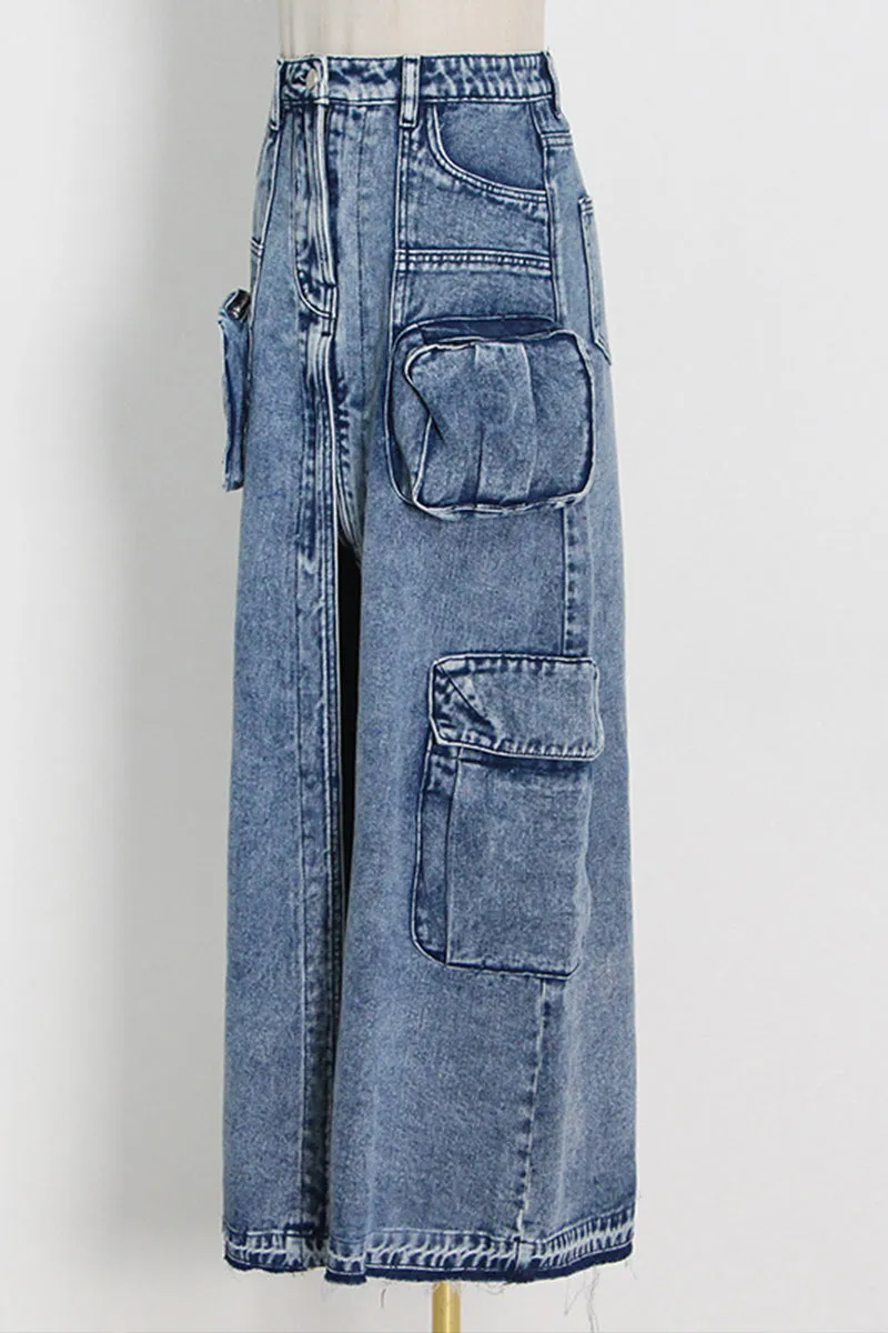 HQS1420 Urban Utility Denim Maxi Skirt